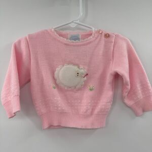 Vintage Infant Girl First‎ Impressions pink lamb sheep Pullover Sweater Size 6/9